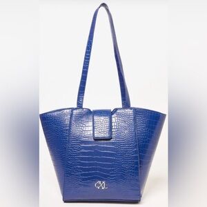 NEW WITH TAG CXL by Christian Lacroix, Galette Wave Top Croco Tote, Cobalt Blue
